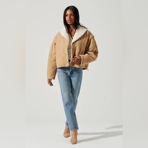 NWOT ASTR The Label Nadine Quilted Faux Shearling Jacket size S in Khaki - Picture 6 of 16